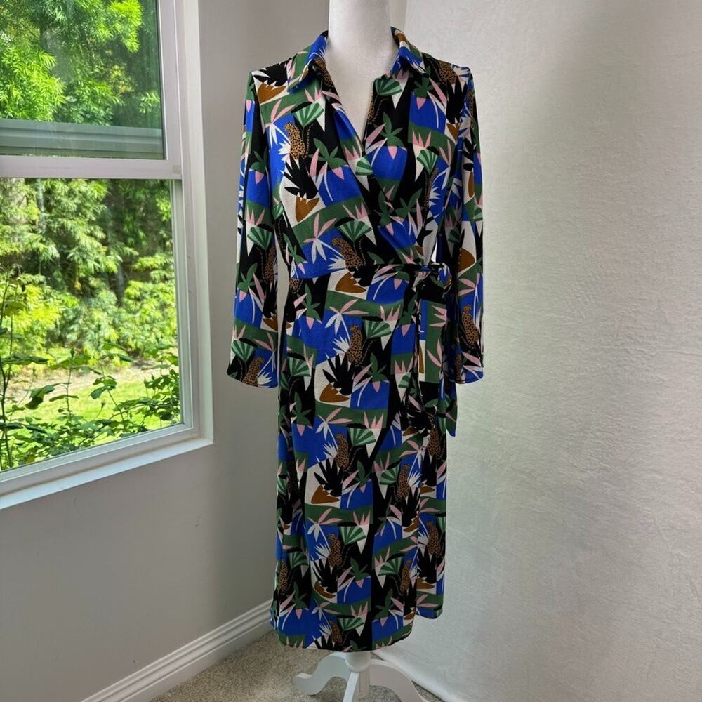 Clover and Sloane Women Jungle Print Long Sleeve Wrap Midi Casual Dress US 10